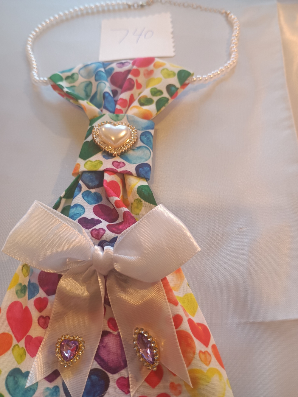Hearts of Love Rainbow Heart Bow JunkTie Necklace with Pearl Heart Accent